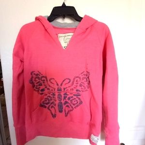 Women's Cocoa pullover sweatshirt. Pink/ blue accent design gray inner Hood. M